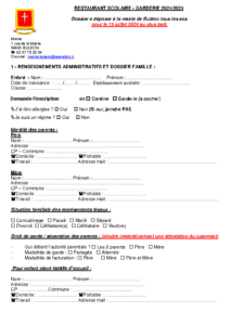 DOSSIER INSCRIPTION CANTINE ET GARDERIE 2024-2025