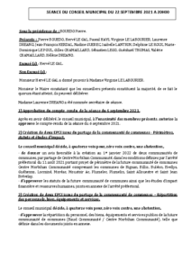 Conseil Municipal du  22 septembre 2021